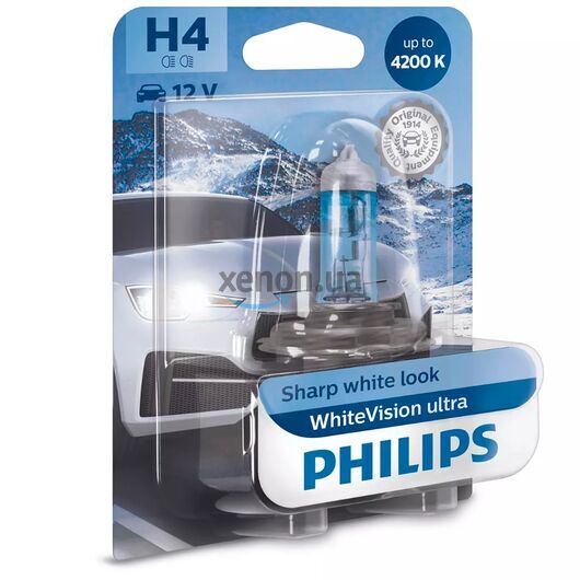 PHILIPS WhiteVision ultra +60% H4 55/60W 4200K 1 шт 