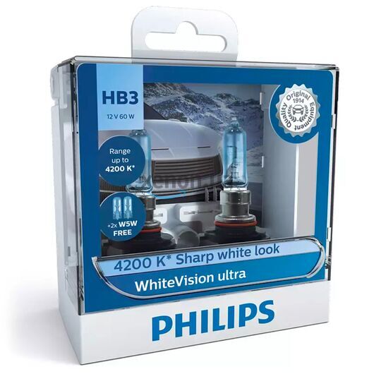 PHILIPS WhiteVision ultra +60% HB3 60W 3800K комплект 2 шт