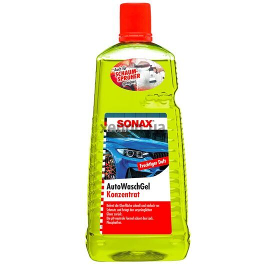 SONAX AutowaschGel Konzentrat нежный автошампунь концентрат для мойки авто с фруктовым ароматом 2 л, Объем: 2 л, Запах: Фрукты