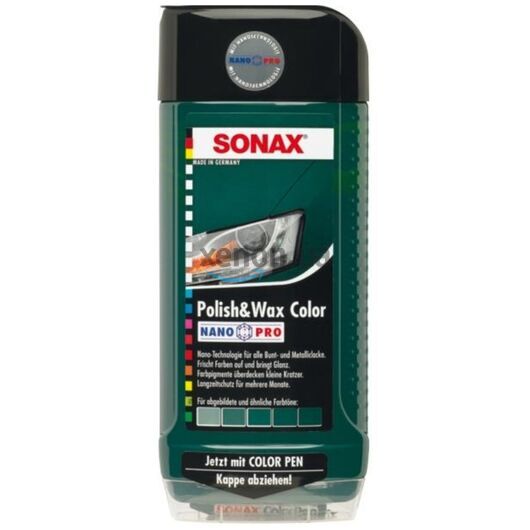 SONAX Polish +Wax Color зеленый полироль тефлон с воском 500 мл, Цвет: Зеленый, Объем: 500 мл 