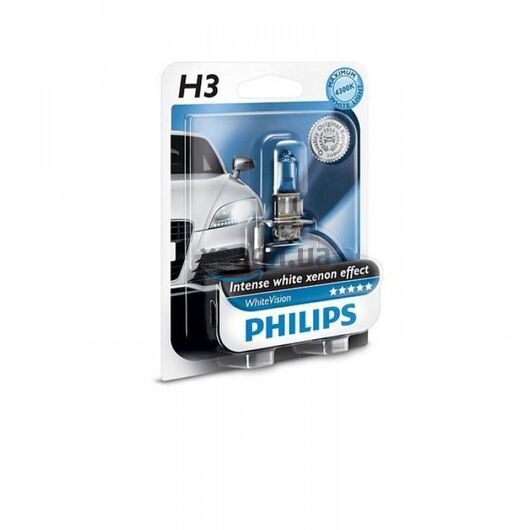 Лампа галогенная Philips H3 WhiteVision +60%, 3700K, 1шт/блистер 12336WHVB1