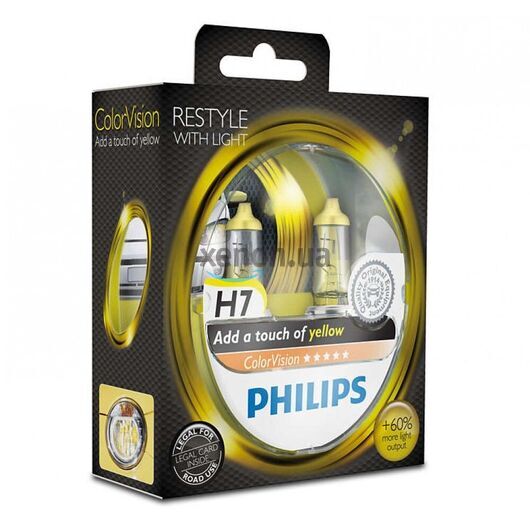 Лампа галогенная Philips H7 ColorVision Yellow, 3350K, 2шт/блистер 12972CVPYS2