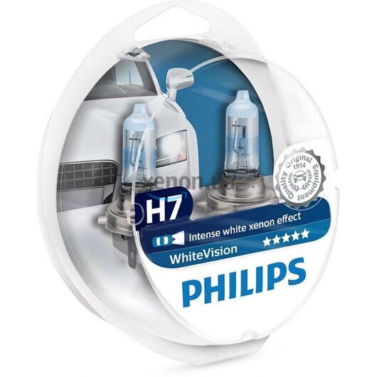 Лампа галогенная Philips H7 WhiteVISION +60% 3700К 2шт/блистер 12972WHVSM
