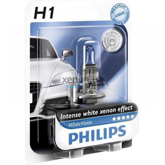 Лампа галогенная Philips H1 Cristal Vision, 4300K, 1шт/блистер 12258CVB1