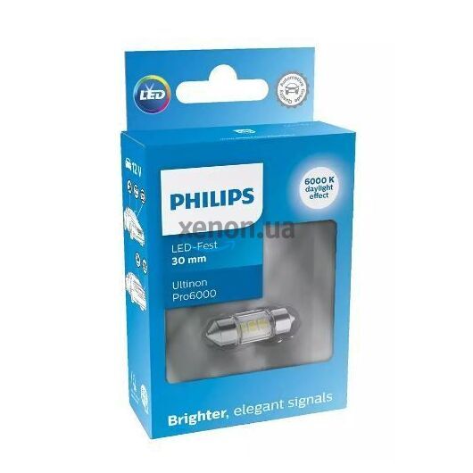 Габариты Philips 11860CU60X1 White Ultinon Pro6000 12V C5W 30mm 6000K 1pcs. blister