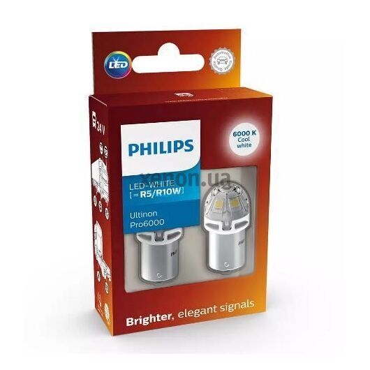 Габариты Philips 24805CU60X2 R5W/R10W LED Ultinon Pro6000 12V/24V BA15s white