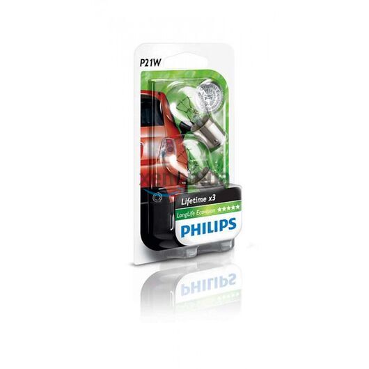 Лампа накаливания Philips P21W LongLife EcoVision, 2шт/блистер 12498LLECOB2