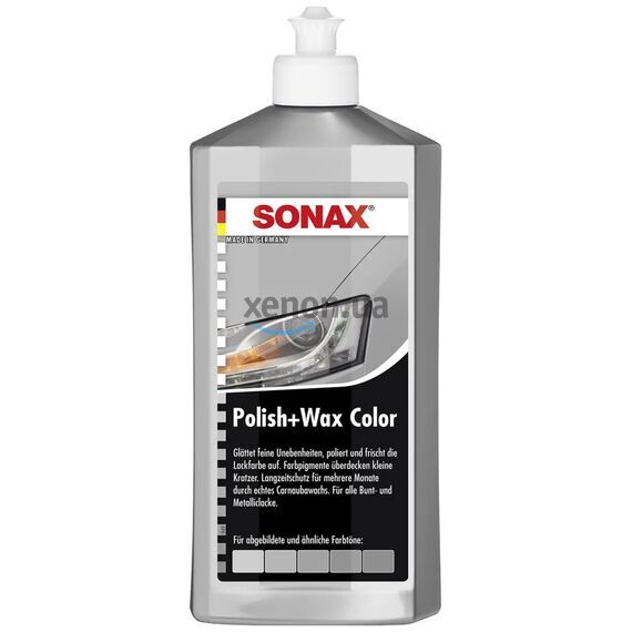 SONAX Polish +Wax Color серый (серебристый) полироль тефлон с воском 500 мл, Цвет: Серый, Объем: 500 мл , изображение 2