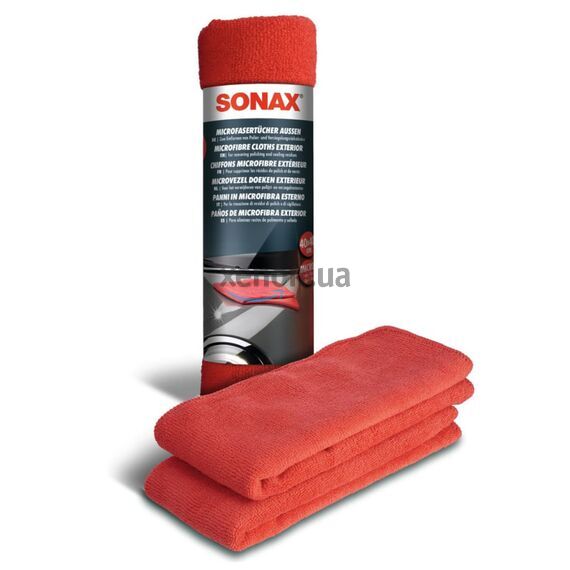 Набор салфеток из микрофибры для кузова, красные, 2 шт., 40x40 см, Sonax Microfibre Cloths Outside (416241) 