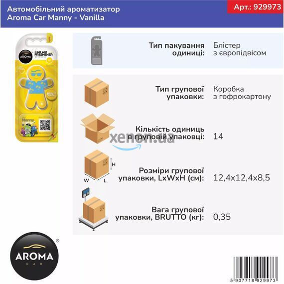 Ароматизатор Aroma Car Manny Vanilla: нежность ванили на обдув , изображение 3