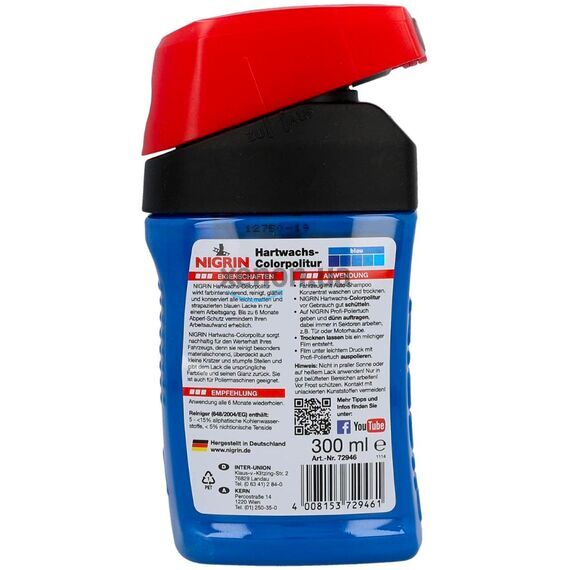NIGRIN Hartwachs-Colorpolitur Blau синий одношаговый полироль с PTFE 300 мл, Цвет: Синий, Объем: 300 мл , изображение 2