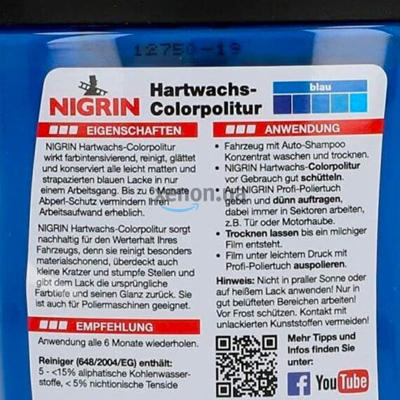 NIGRIN Hartwachs-Colorpolitur Blau синий одношаговый полироль с PTFE 300 мл, Цвет: Синий, Объем: 300 мл , изображение 4