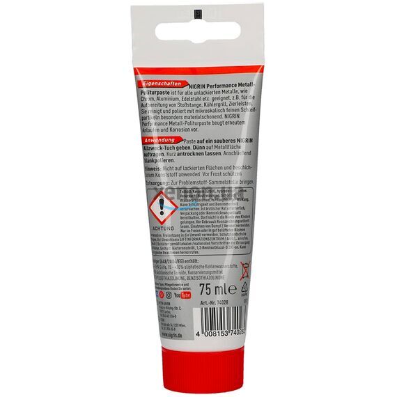 NIGRIN Performance Metal-Politurpaste паста для полірування металів та хрому 75 мл, зображення 2