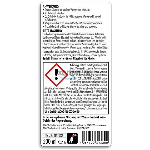 SONAX Wash & Wax автошампунь с воском 500 мл, Объем: 500 мл, Запах: Без запаха , изображение 4