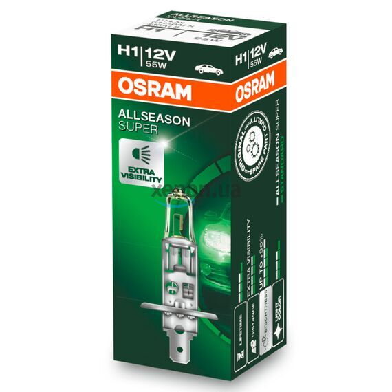OSRAM AllSeason H1 55W 3200K картон 1 шт, Тип лампы: H1, Цветовая температура: 3200 