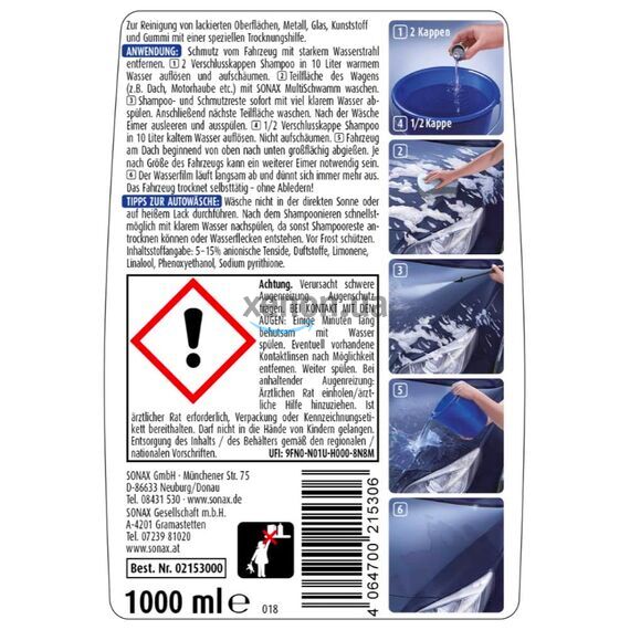 SONAX XTREME Shampoo 2 в 1 быстросохнущий автошампунь мойка без сушки 1 л , изображение 5