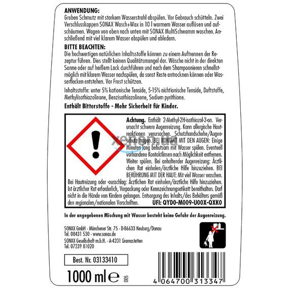 SONAX Wash & Wax автошампунь с воском 1 л, Объем: 1 л, Запах: Без запаха , изображение 5