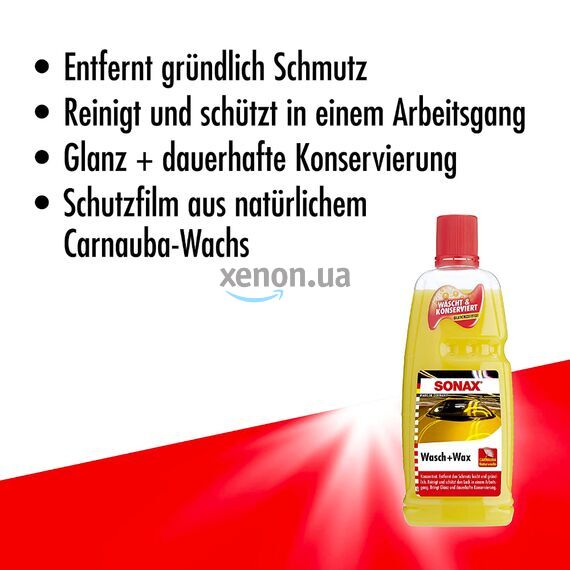 SONAX Wash & Wax автошампунь с воском 1 л, Объем: 1 л, Запах: Без запаха , изображение 6