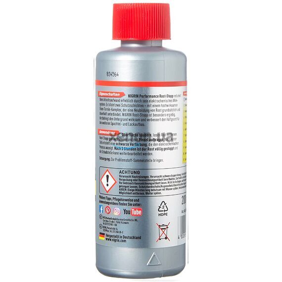 NIGRIN Performance Rost-Stopp высокоэффективный экономный 3-часовой удалитель ржавчины с индикатором (Германия) 200 мл с кистью в комплекте , изображение 2