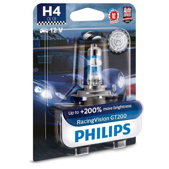 PHILIPS RacingVision GT200 +200% H4 60/55W 3600K 1 шт 
