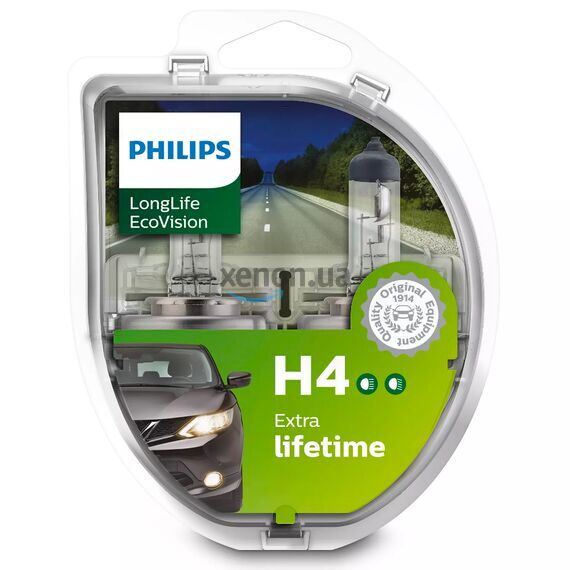 PHILIPS LongLife EcoVision 4x H4 60/55W 3100K комплект 2 шт , изображение 2
