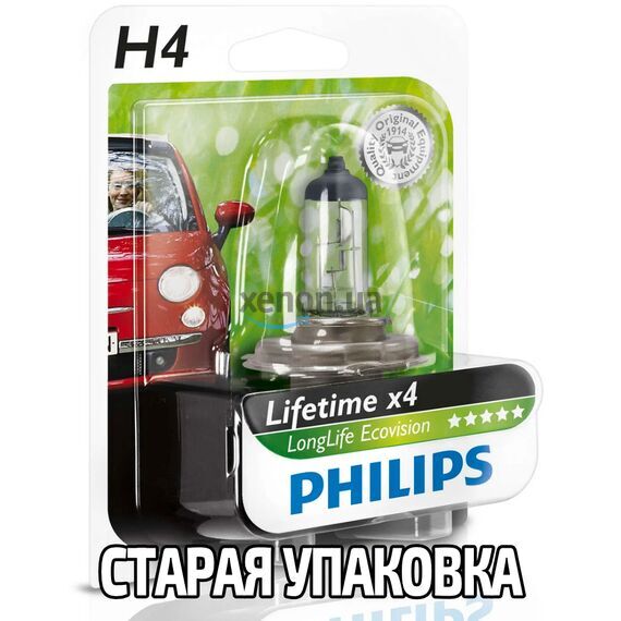 PHILIPS LongLife EcoVision 4x H4 60/55W 3100K (блистер) 1 шт , изображение 2