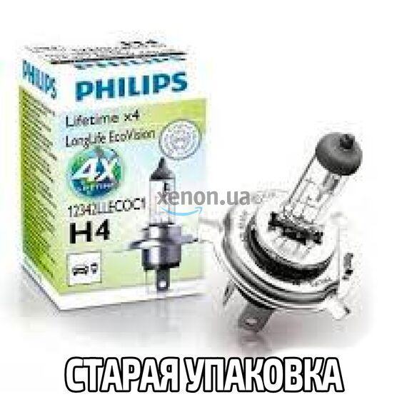 PHILIPS LongLife EcoVision 4x H4 60/55W 3100K (картон) 1 шт , изображение 2