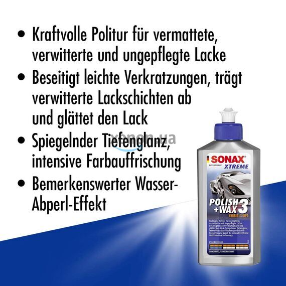 SONAX XTREME Polish + Wax 3 Hybrid NPT очищающий полироль с воском 500 мл в наборе , изображение 7