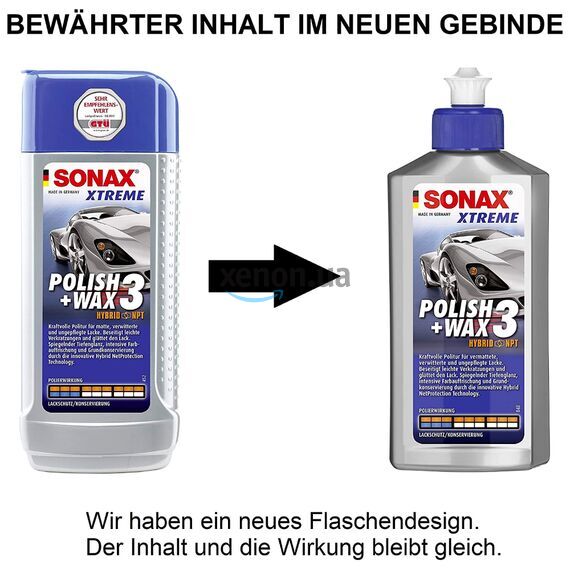 SONAX XTREME Polish + Wax 3 Hybrid NPT очищающий полироль с воском 500 мл, Объем: 500 мл , изображение 6