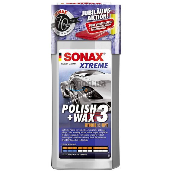 SONAX XTREME Polish + Wax 3 Hybrid NPT очищающий полироль с воском 500 мл в наборе , изображение 2