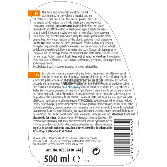 SONAX XTREME Kunststoff Detailer детейлер для полировки и защиты наружного и внутреннего пластика 500 мл , изображение 6