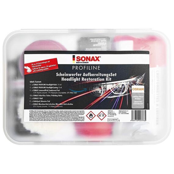 SONAX PROFILINE Headlight Restoration Kit набор для реставрации и защиты пластиковых фар 325 мл , изображение 2
