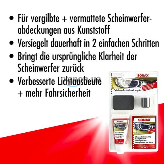 SONAX Headlight Restoration Kit набор для реставрации и защиты пластиковых фар 89 мл , изображение 9