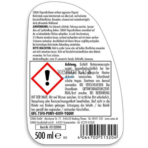 SONAX Flugrost Entferner преобразователь и очиститель ржавчины 500 мл, Объем: 500 мл , изображение 6