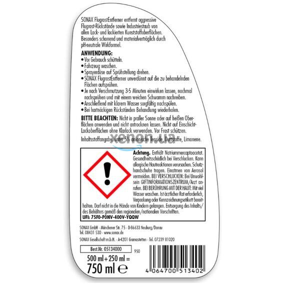 SONAX Flugrost Entferner преобразователь и очиститель ржавчины 750 мл, Объем: 750 мл , изображение 5