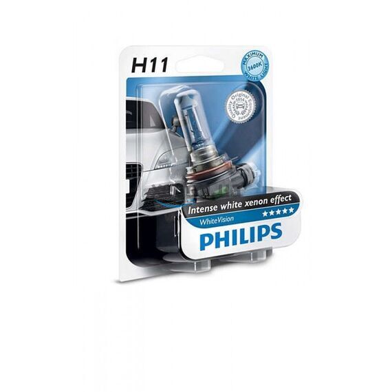 Лампа галогенная Philips H11 WhiteVision +60%, 3700K, 1шт/блистер 12362WHVB1 