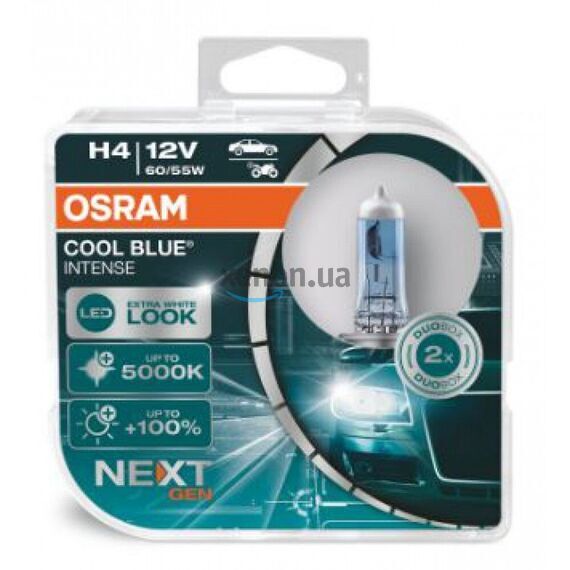 Лампа галогенная Osram H4 12V 60W P43t Cool Blue Intense Next Gen +100% 2шт/комп (64193CBN-HCB) , изображение 3