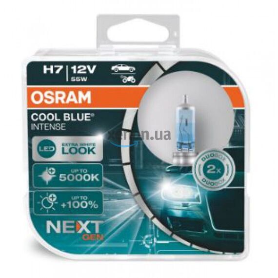 Лампа галогенна Osram H7 12V 55W Cool Blue Intense Next Gen +100% 2шт/комп (64210CBN-HCB), зображення 3 Лампа галогенна Osram H7 12V 55W Cool Blue Intense Next Gen +100% 2шт/комп (64210CBN-HCB), зображення 3