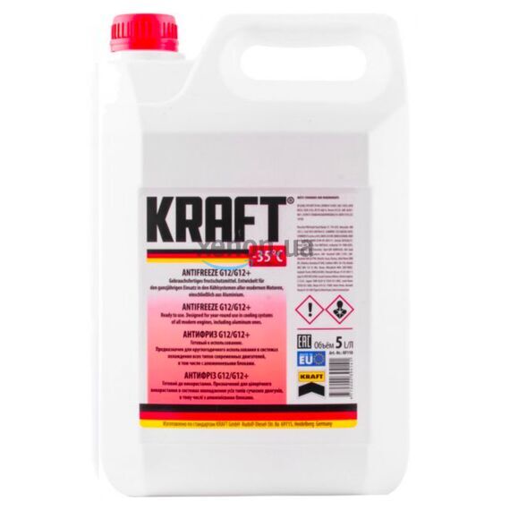 KRAFT G12 антифриз красный 5 л, Цвет: Красный, Объем: 5 л 