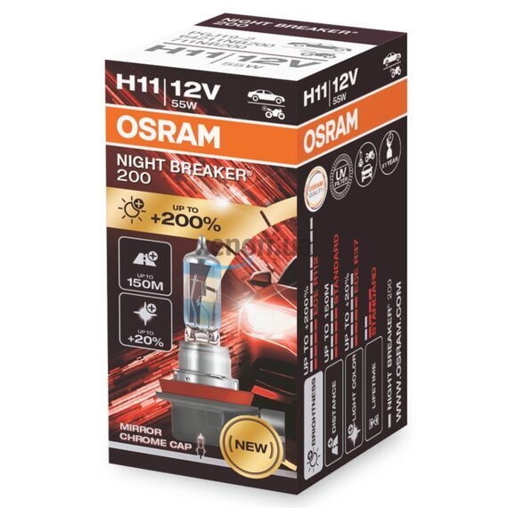 OSRAM Night Breaker 200 H11 55W 3600K (картон) 1 шт, Тип лампы: H11, Цветовая температура: 3600 