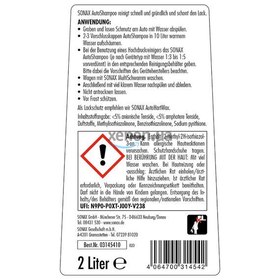 SONAX Auto Shampoo Konzentrat автошампунь концентрат без запахом 2 л, Объем: 2 л, Запах: Без запаха , изображение 2