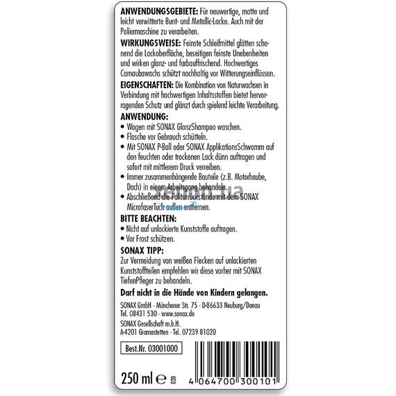 SONAX Auto Politur фінішна поліроль з с воском для авто 250 мл, Обʼєм: 250 мл, зображення 7