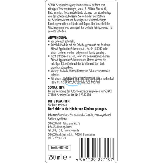 SONAX Scheiben Reinigungs Politur intensiv полироль для глубокой очистки стекла 250 мл , изображение 5
